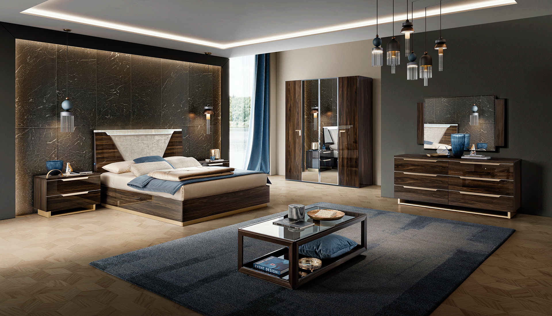 ESF Furniture - Smart Queen Size Bed in Walnut - SMARTQSWALNUT