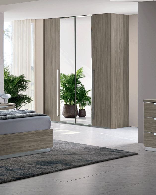 ESF FURNITURE - Kroma 4 Door Wardrobe with 2 Glass Doors in Grey - KROMA4DOORWD