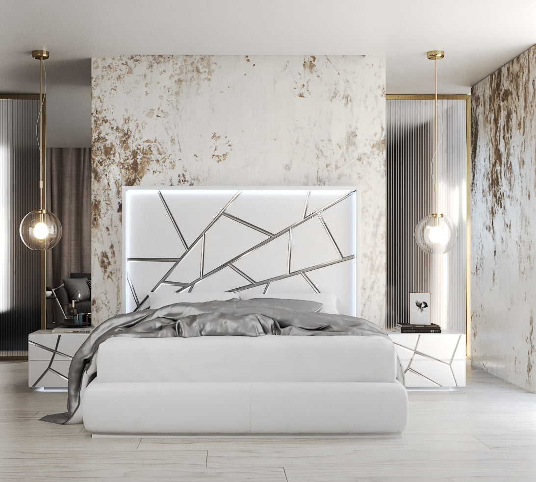 ESF Furniture - Franco Spain Gio 3 Piece King Size Bedroom Set in White - GIOKSBED-3SET