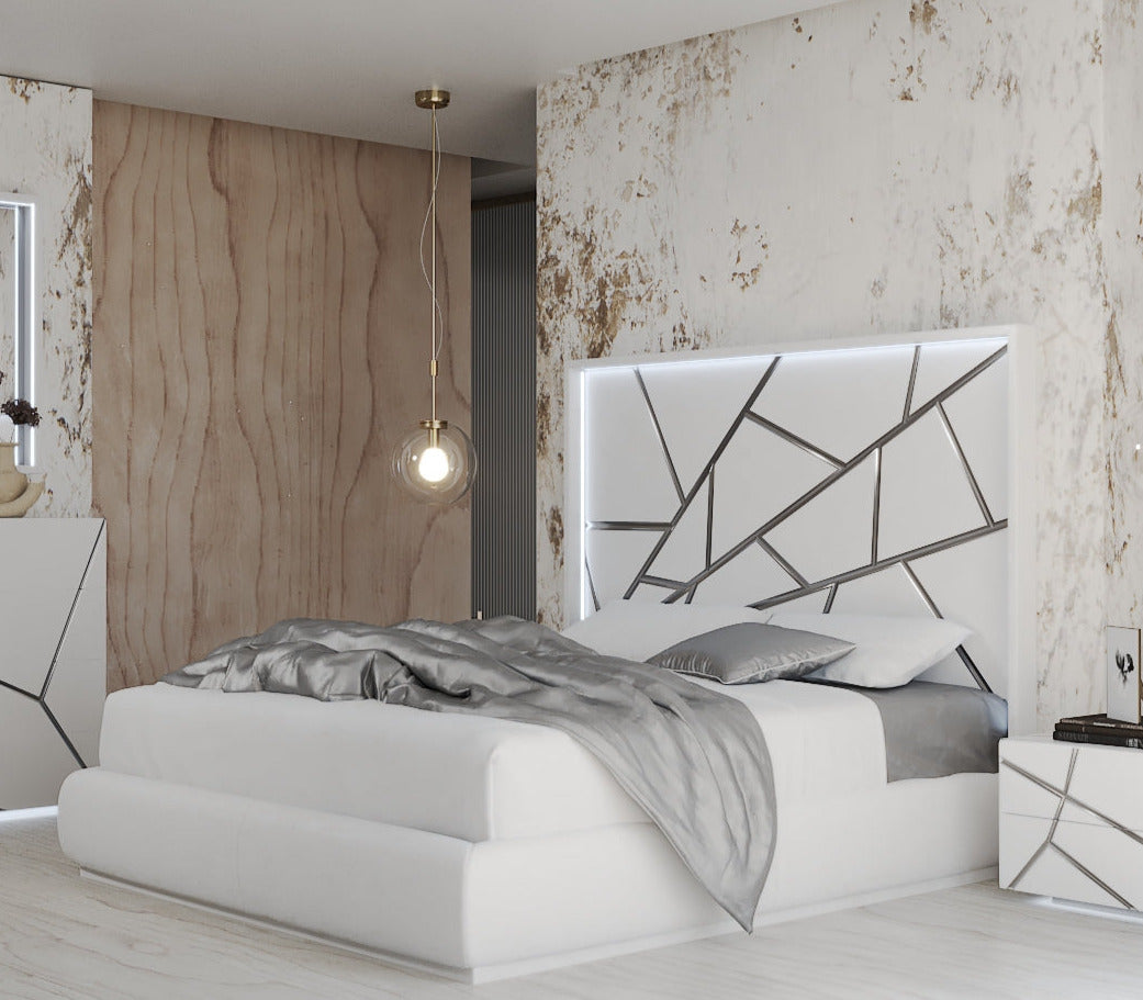 ESF Furniture - Franco Spain Gio 5 Piece Queen Bedroom Set in White - GIOQSBED-5SET