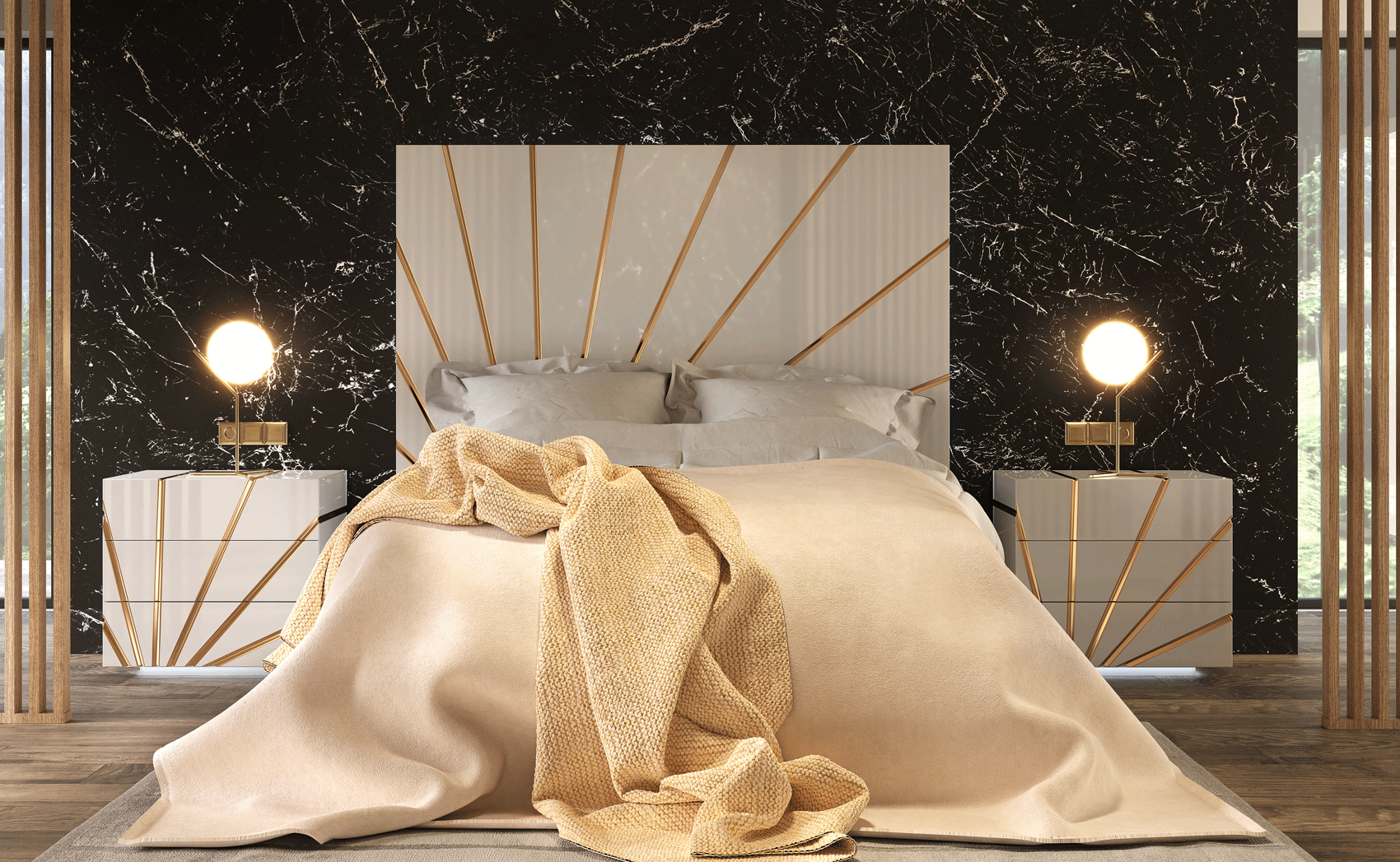 ESF Furniture - Oro 5 Piece King Bedroom Set w/Light in White - OROKSBED-5SET
