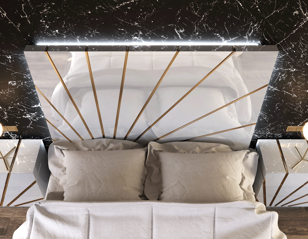 ESF Furniture - Oro 6 Piece King Bedroom Set w/Light in White - OROKSBED-6SET