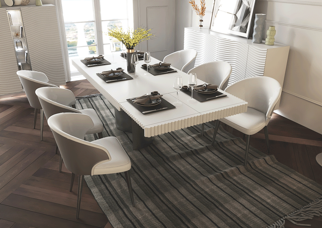 ESF Furniture - Wave 7 Piece Dining Table Set in White Matt - WAVE-WHITE-7SET