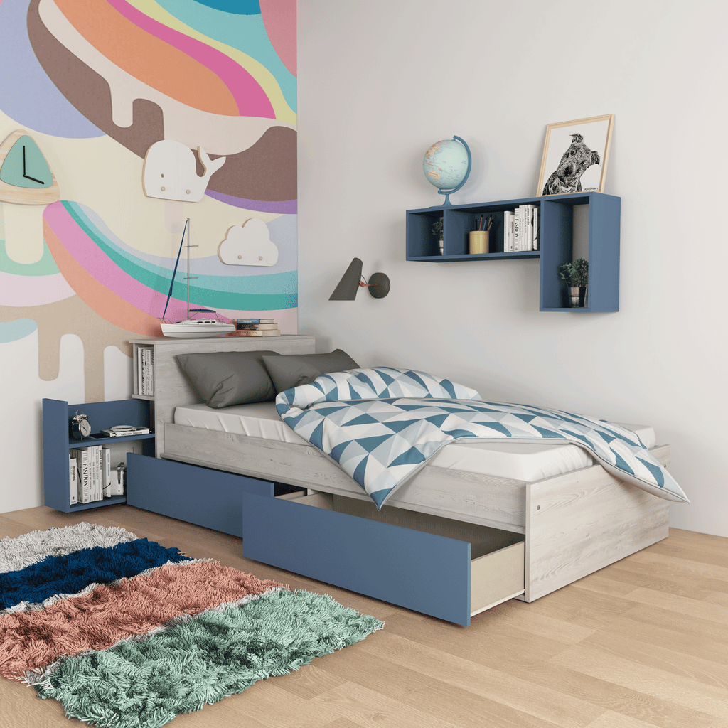 ESF Furniture - Jazz 5 Piece Kids Bedroom Set in Oak Blue - JAZZ-BED-5SET