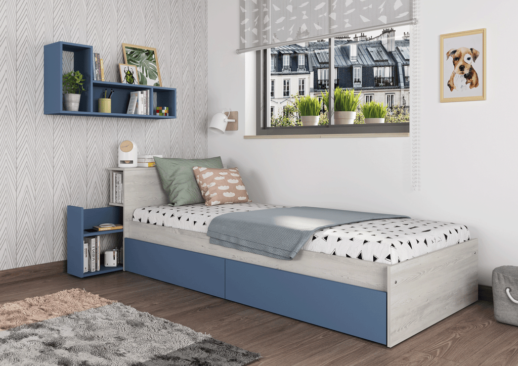 ESF Furniture - Jazz 5 Piece Kids Bedroom Set in Oak Blue - JAZZ-BED-5SET