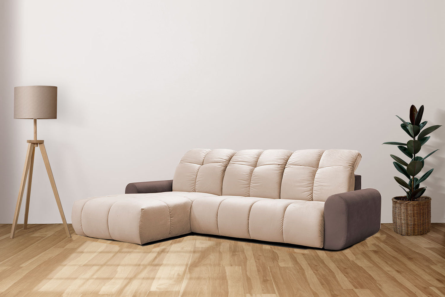 ESF Furniture - Bullet Plus Sectional Sofa w/Bed in Ivory - BULLET-SEC-IVORY