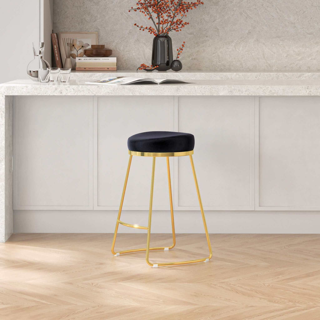 Jane 26" Luxury Black Upholstered Stool