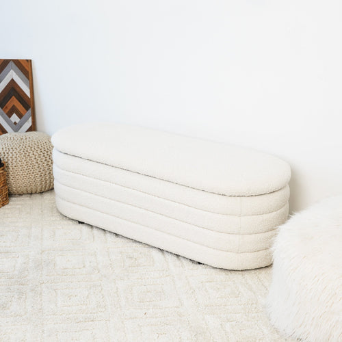 Cabana White Boucle Bench w/Storage
