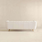 LaMattina Genuine Italian Beige Leather Channel Tufted Sofa