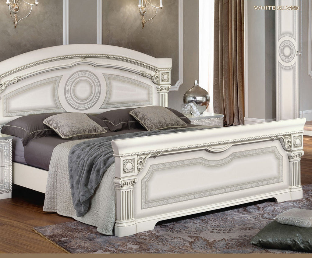 ESF Furniture - Aida 3 Piece Queen Panel Bedroom Set in White-Silver - AIDABEDQSWHITE-3SET