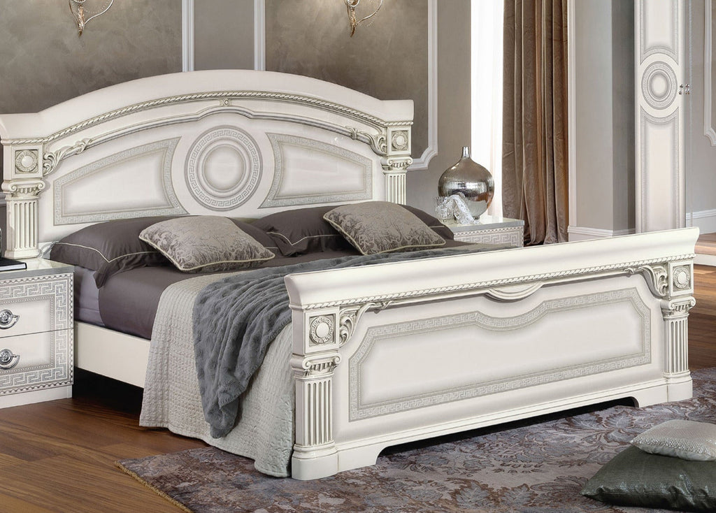 ESF Furniture - Aida 3 Piece King Panel Bedroom Set in White-Silver - AIDABEDKSWHITE-3SET