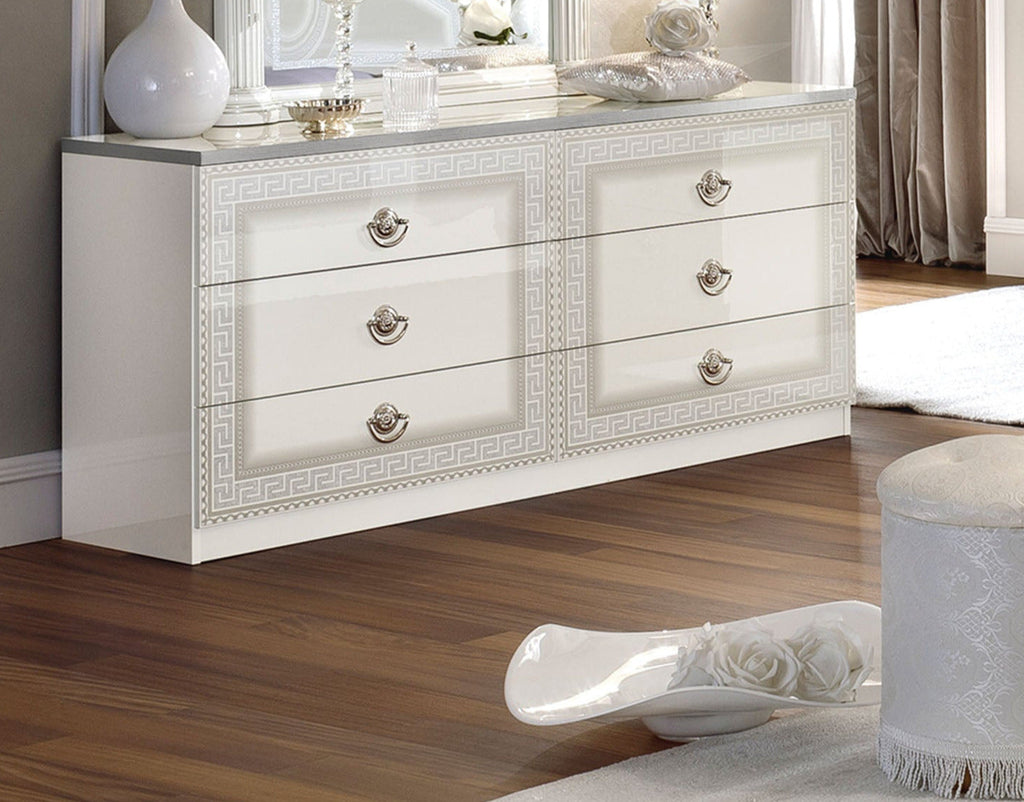 ESF Furniture - Aida Double Dresser in White-Silver - AIDADDRESSERWHITESIL