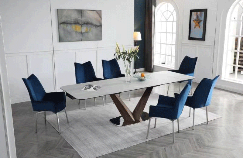 ESF Furniture - 9188 Dining Table with 1218 Swivel Blue Chairs - 9188-1218-8BLUECHAIR