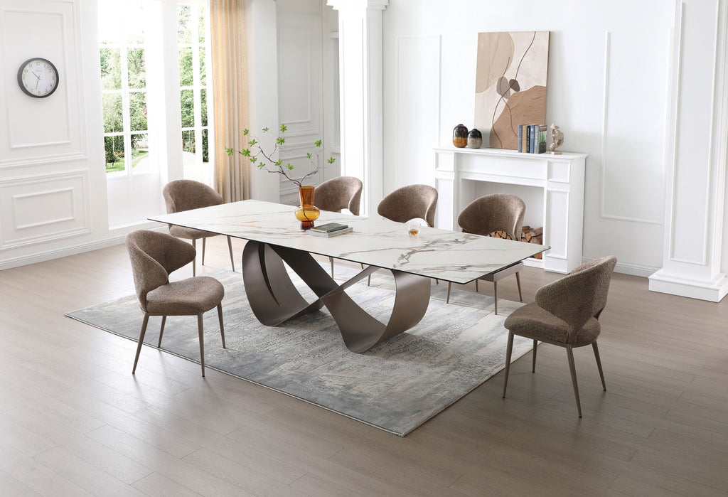 ESF Furniture - (9305) 9 Piece Dining Table Set in Bronze - 9305-1442-9SET