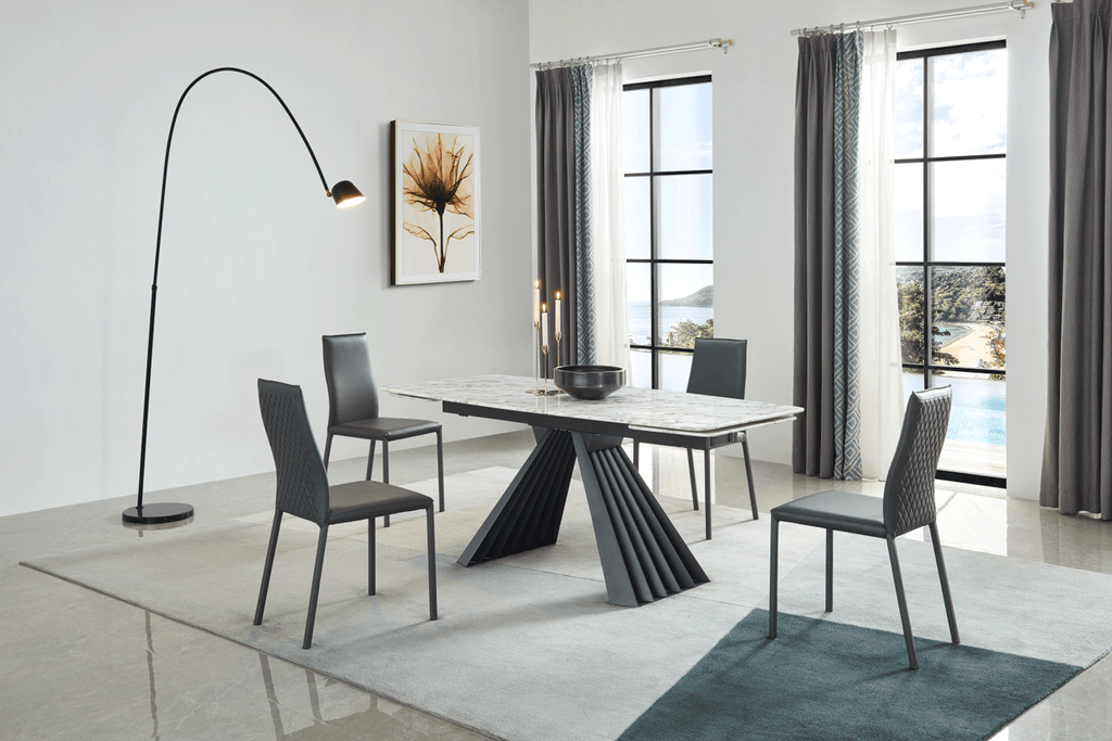 ESF Furniture - Extravaganza 152 Marble Dining Table with 196 Grey Chairs - 152DININGTABLE-196-4CHAIR