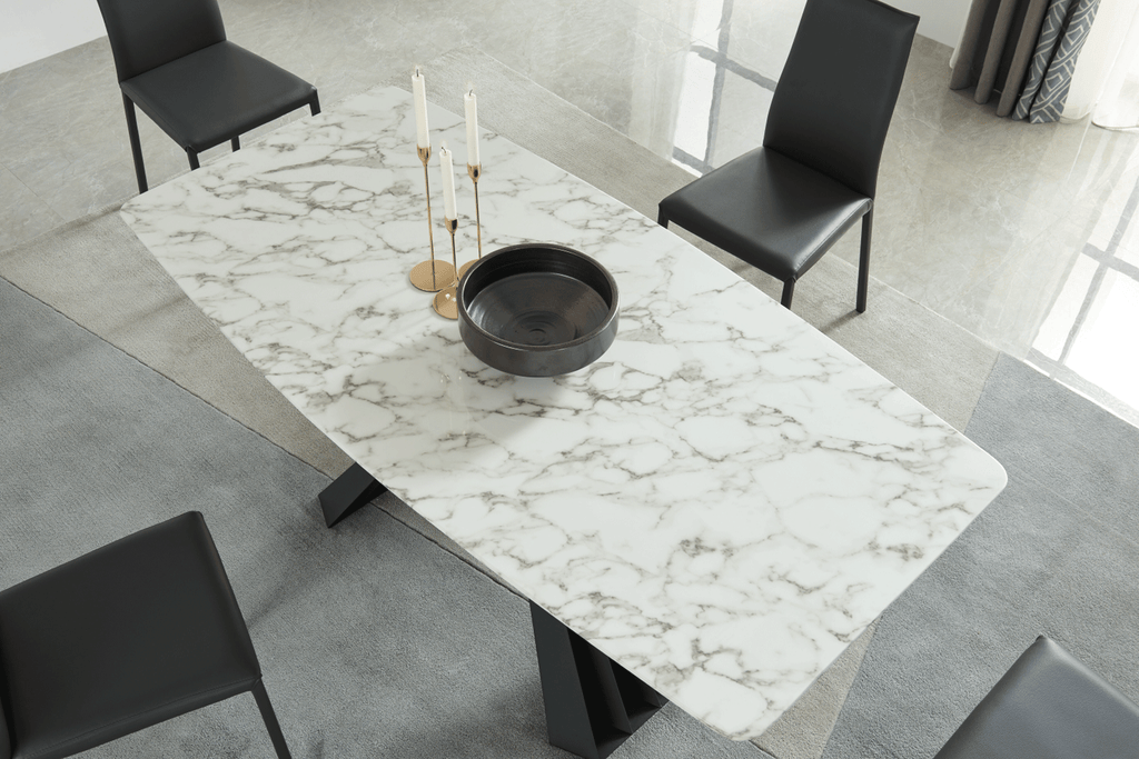 ESF Furniture - Extravaganza 152 Marble Dining Table with 196 Grey Chairs - 152DININGTABLE-196-4CHAIR