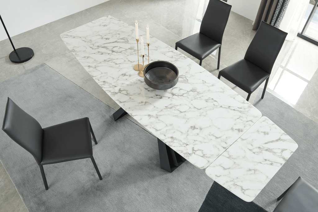 ESF Furniture - Extravaganza 152 Marble Dining Table with 196 Grey Chairs - 152DININGTABLE-196-6CHAIR