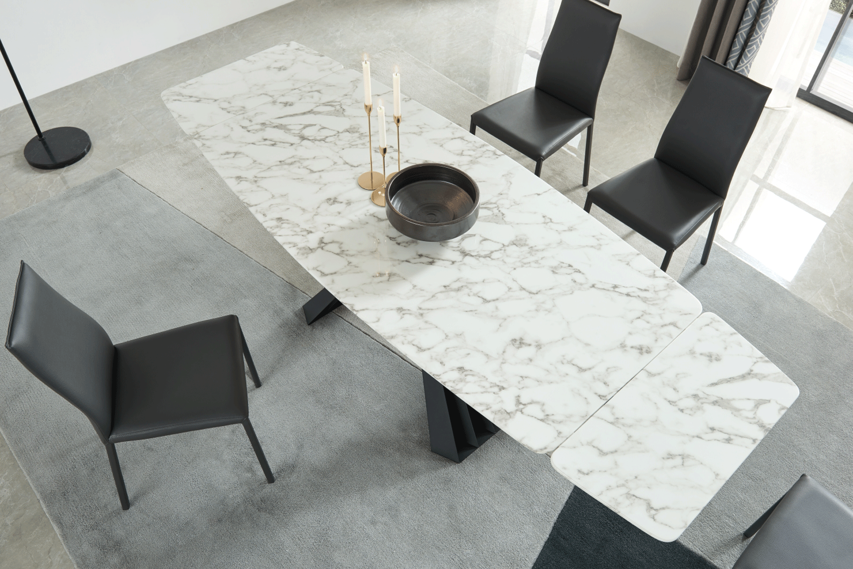 ESF Furniture - Extravaganza 152 Marble Dining Table with 196 Grey Chairs - 152DININGTABLE-196-6CHAIR