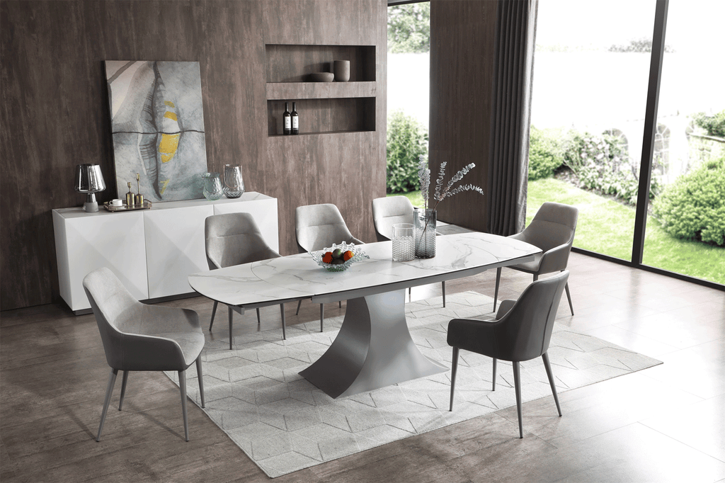 ESF Furniture - Extravaganza 9 Piece Dining Table Set 9035 Table with 1254 Chairs in Mat/Shiny - 9035-1254