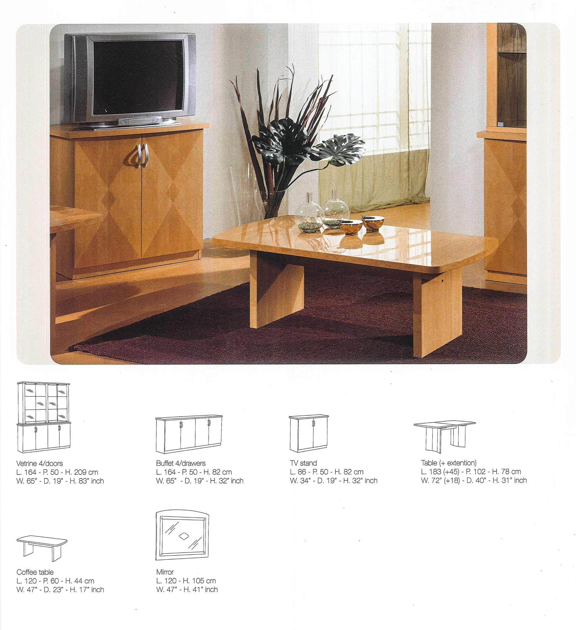 ESF Furniture - Elena 7 Piece Dining Table Set in Shiny - ELENA-DT-7SET