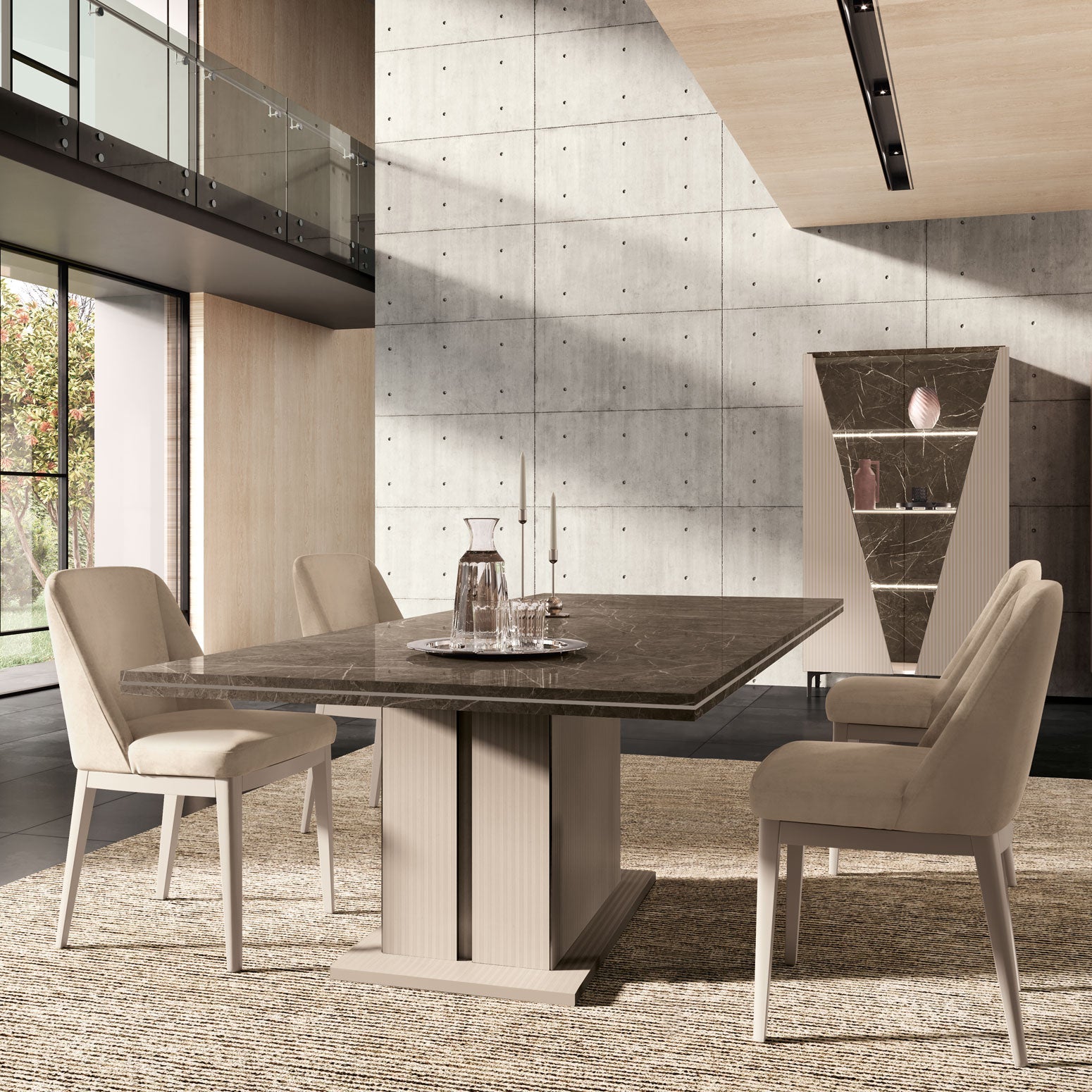 ESF Furniture - Fidia 9 Piece Dining Table Set in High Gloss Lacquer - FIDIA-DT-9SET