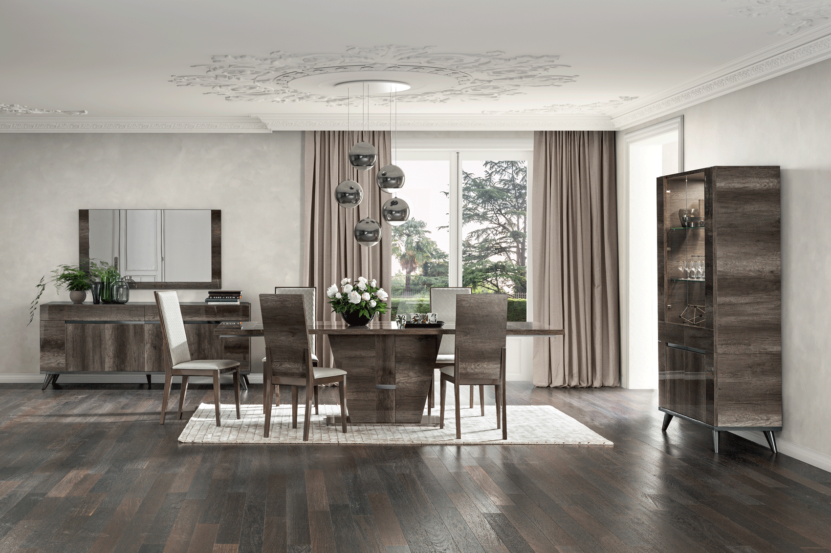 ESF Furniture - Medea 9 Piece Dining Table Set in Oak - MEDEA-9SET