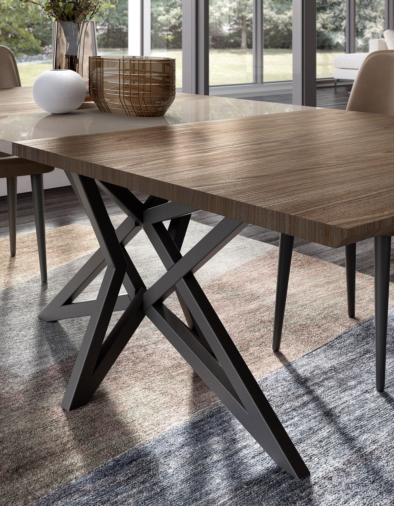 ESF Furniture - Nora 7 Piece Dining Table Set in High Gloss Lacquer - NORA-DT-7SET