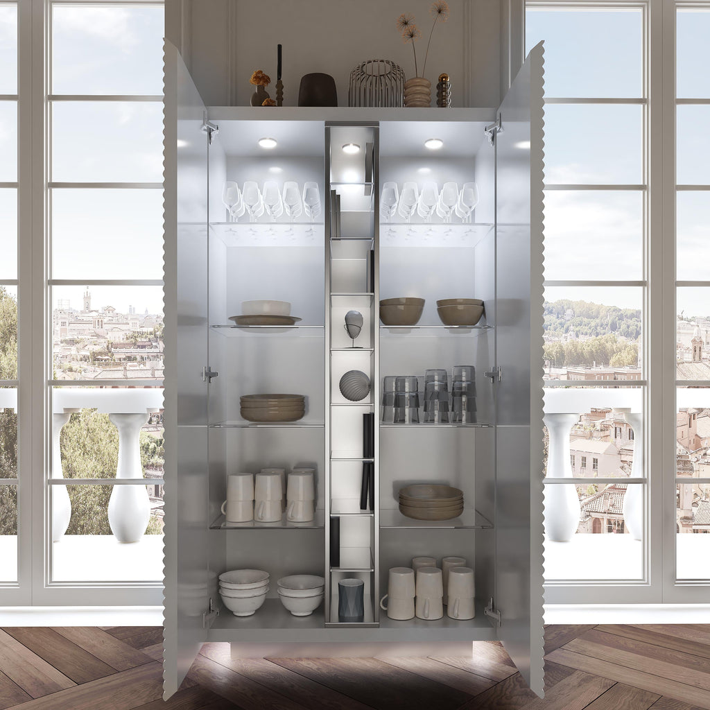 ESF Furniture - Wave 2 Door China with Light in White Matt - WAVECHINAWHITE