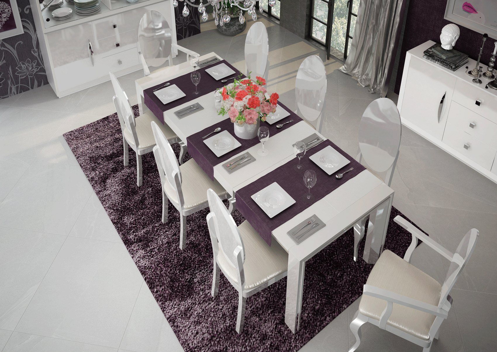 ESF Furniture - Carmen White Dining Table with Extension - CARMENTABLEWHITE