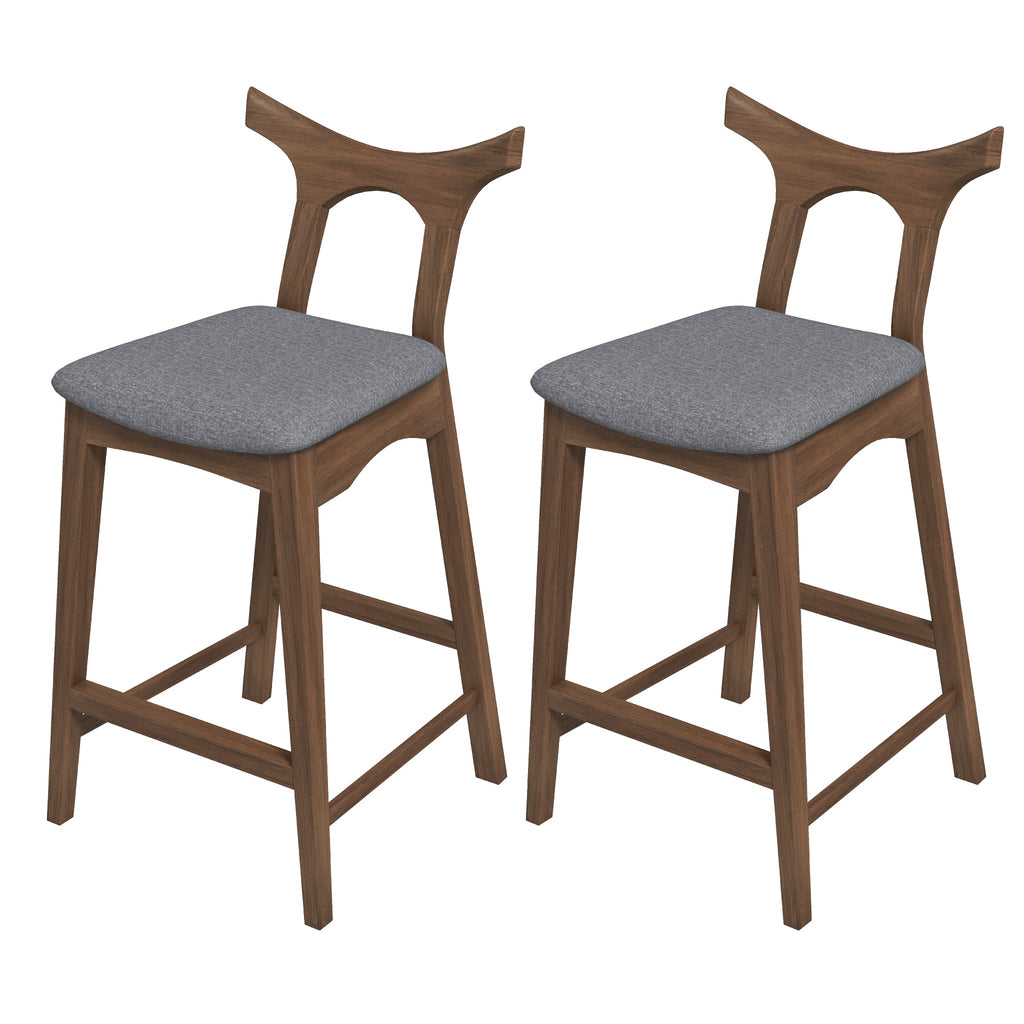 Dorane Solid Wood Frame Grey Fabric Upholstered Bar Stool - Set of 2