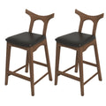 Dorane Solid Wood Frame Black Pu Leather Upholstered Bar Stool - Set of 2