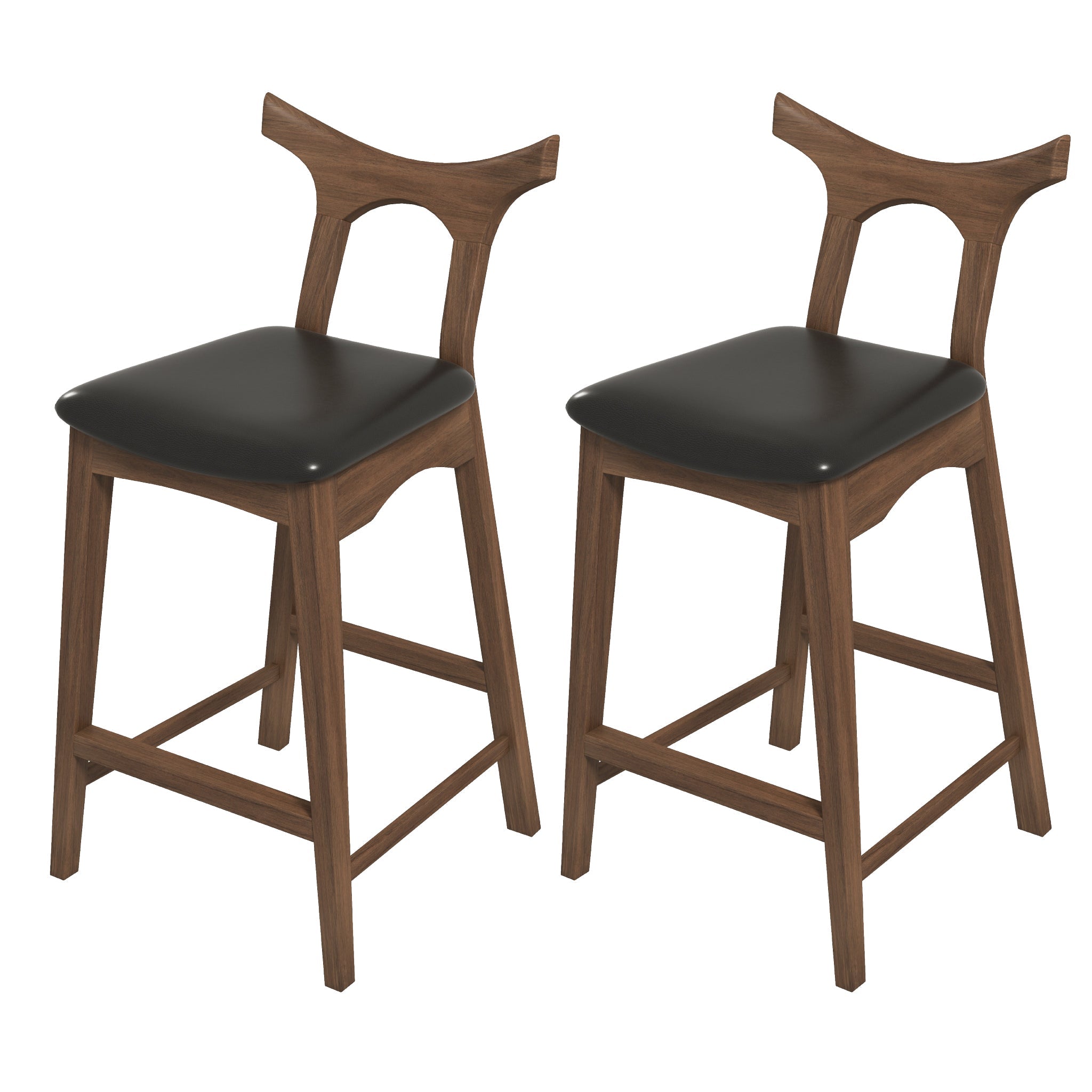 Dorane Solid Wood Frame Black Pu Leather Upholstered Bar Stool - Set of 2