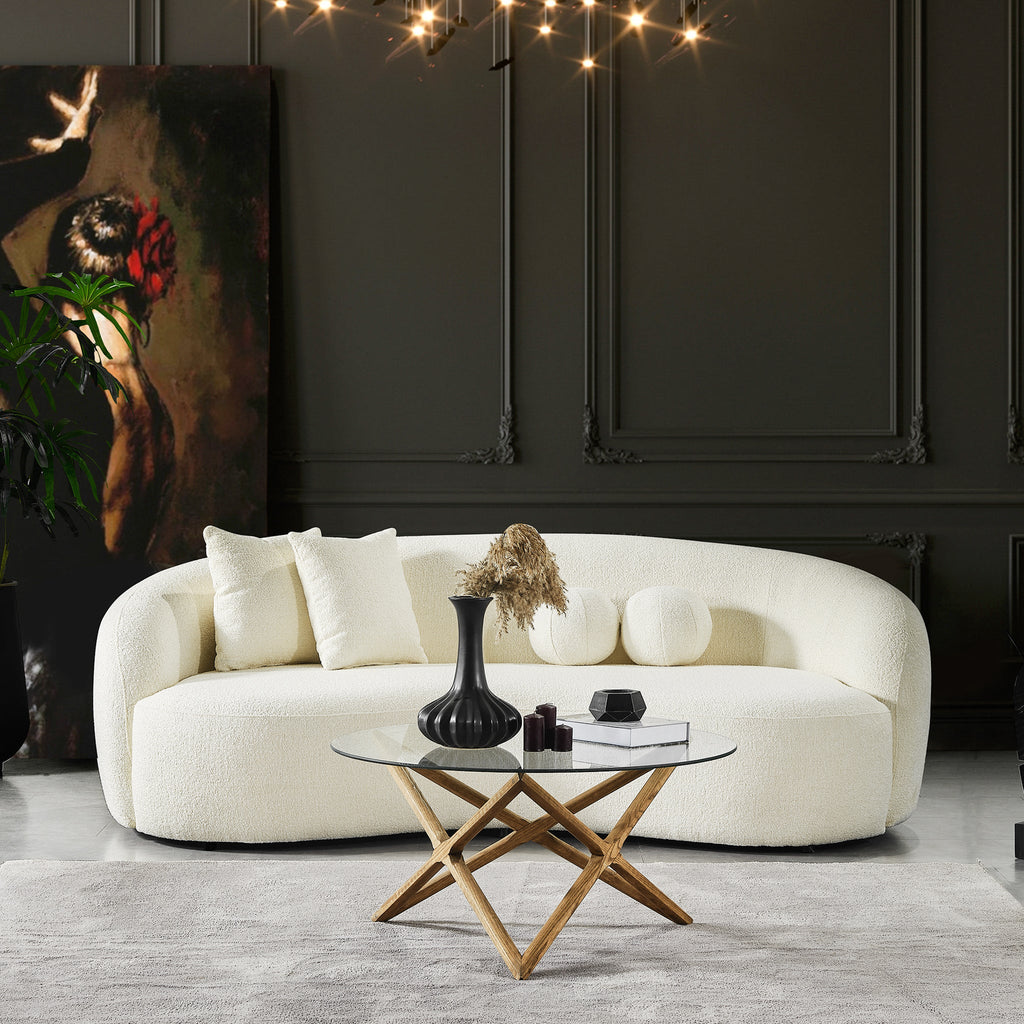 Drake Japandi Style Curvy Ivory Boucle Sofa