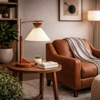 Dreamlight Table Lamp, Brown Solid Wood Base with Elegant Cone Linen Shade