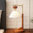 Dreamlight Table Lamp, Brown Solid Wood Base with Elegant Cone Linen Shade