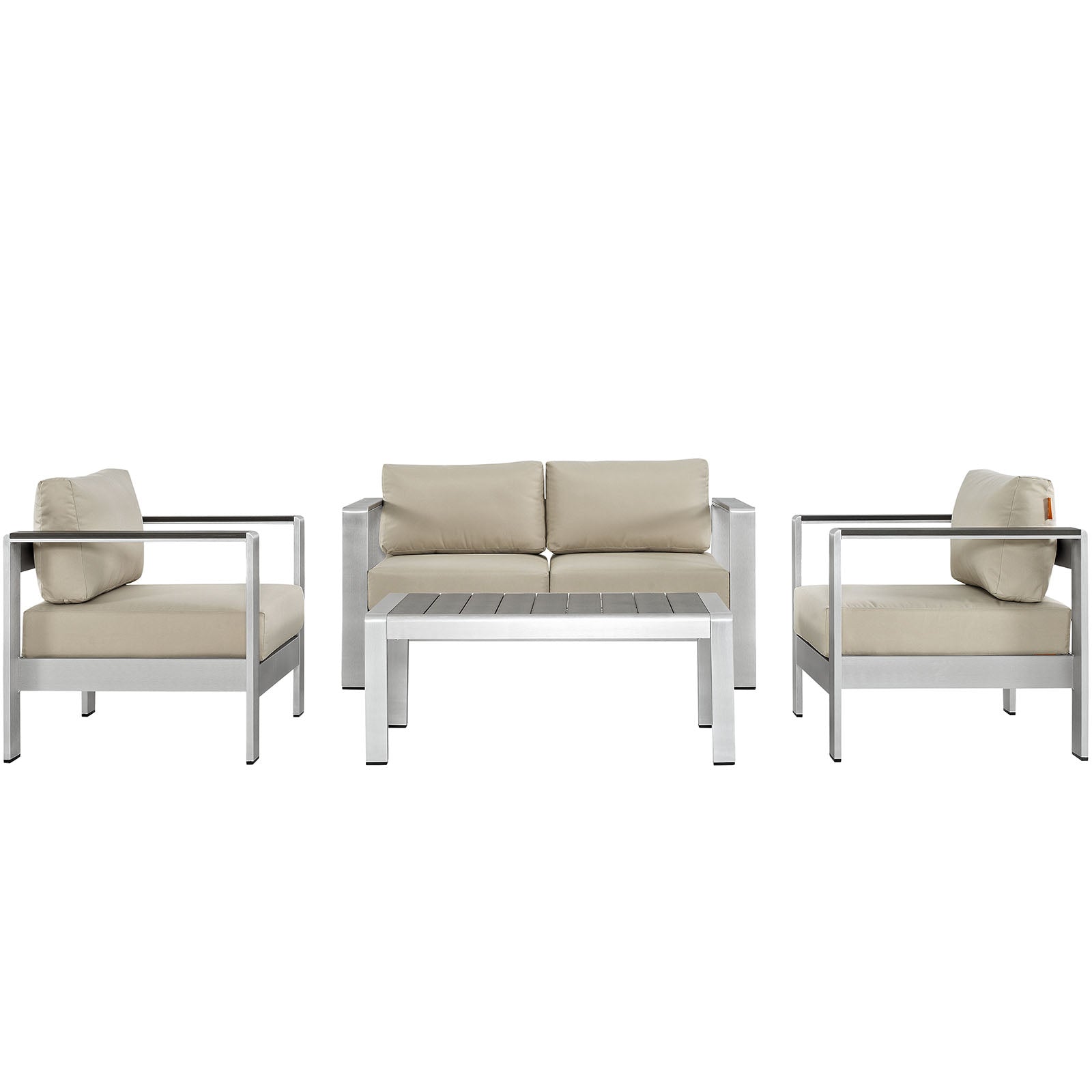 Shore 4 Piece Outdoor Patio Aluminum Sectional Sofa Set - EEI-2567-SLV-BEI
