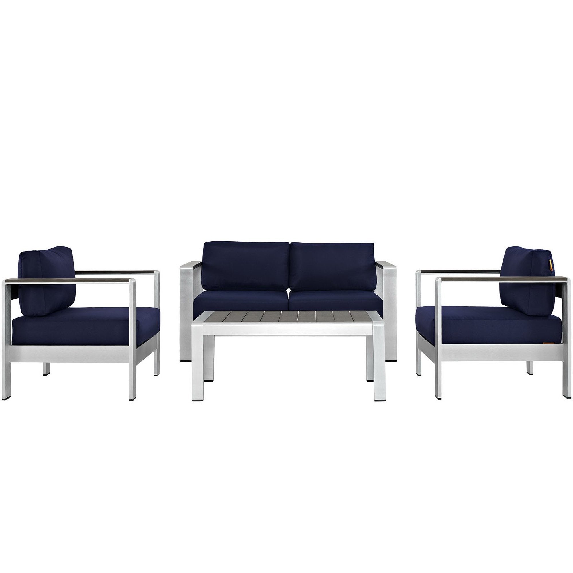 Shore 4 Piece Outdoor Patio Aluminum Sectional Sofa Set - EEI-2567-SLV-NAV