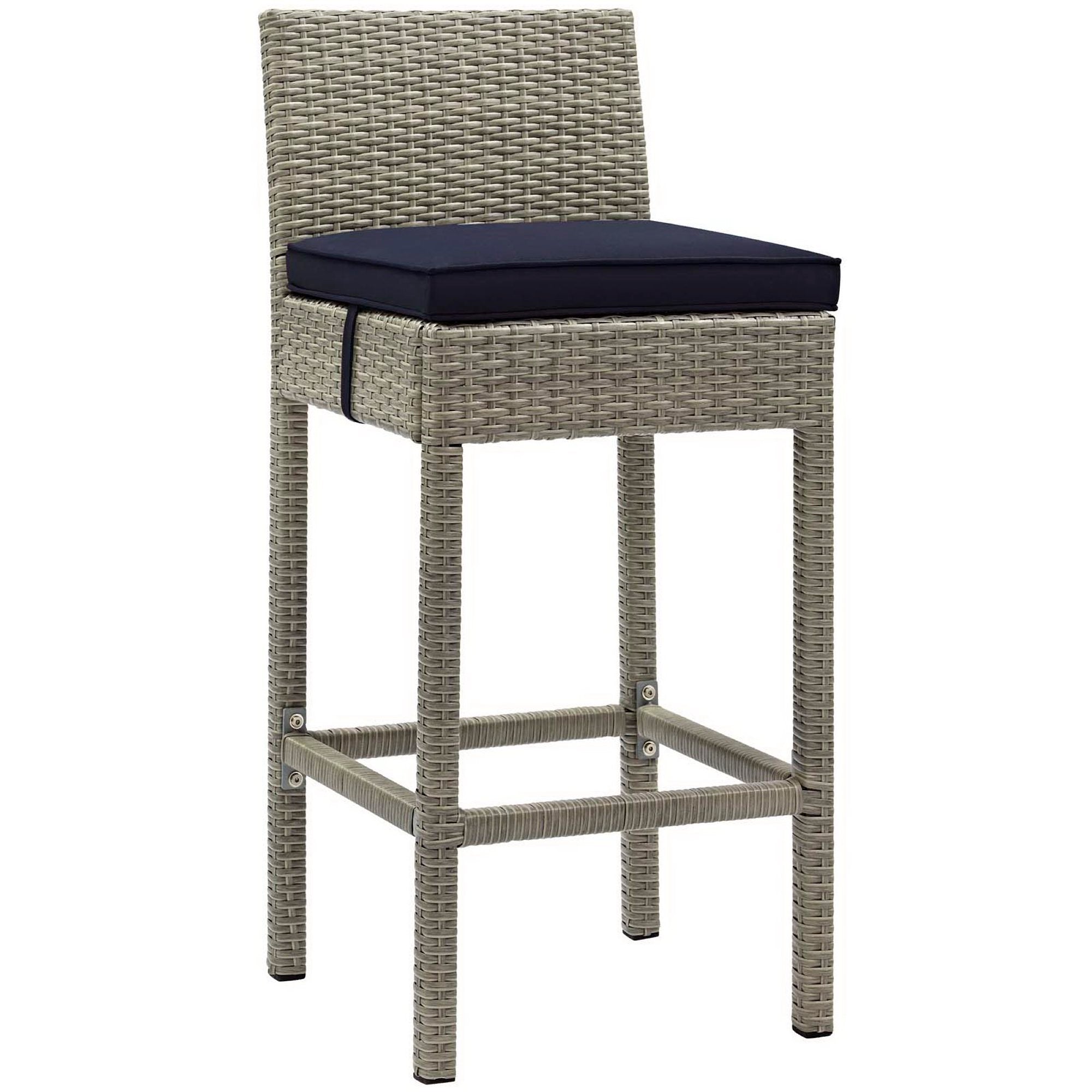 Conduit Outdoor Wicker Rattan Bar Stool - EEI-2800-LGR-NAV