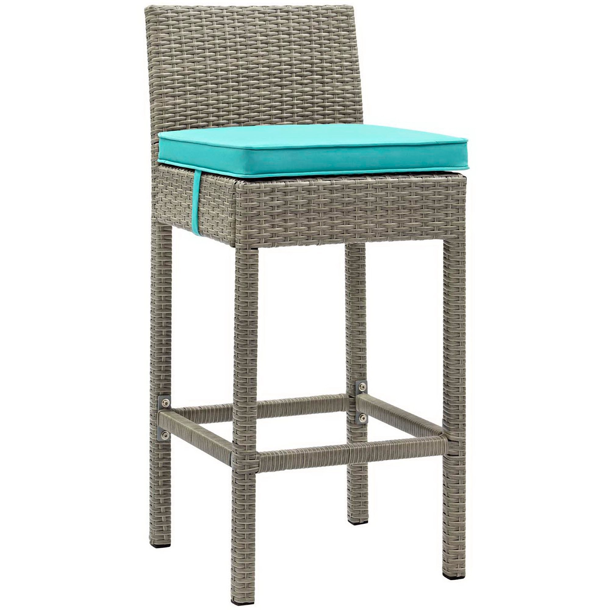 Conduit Outdoor Wicker Rattan Bar Stool - EEI-2800-LGR-TRQ