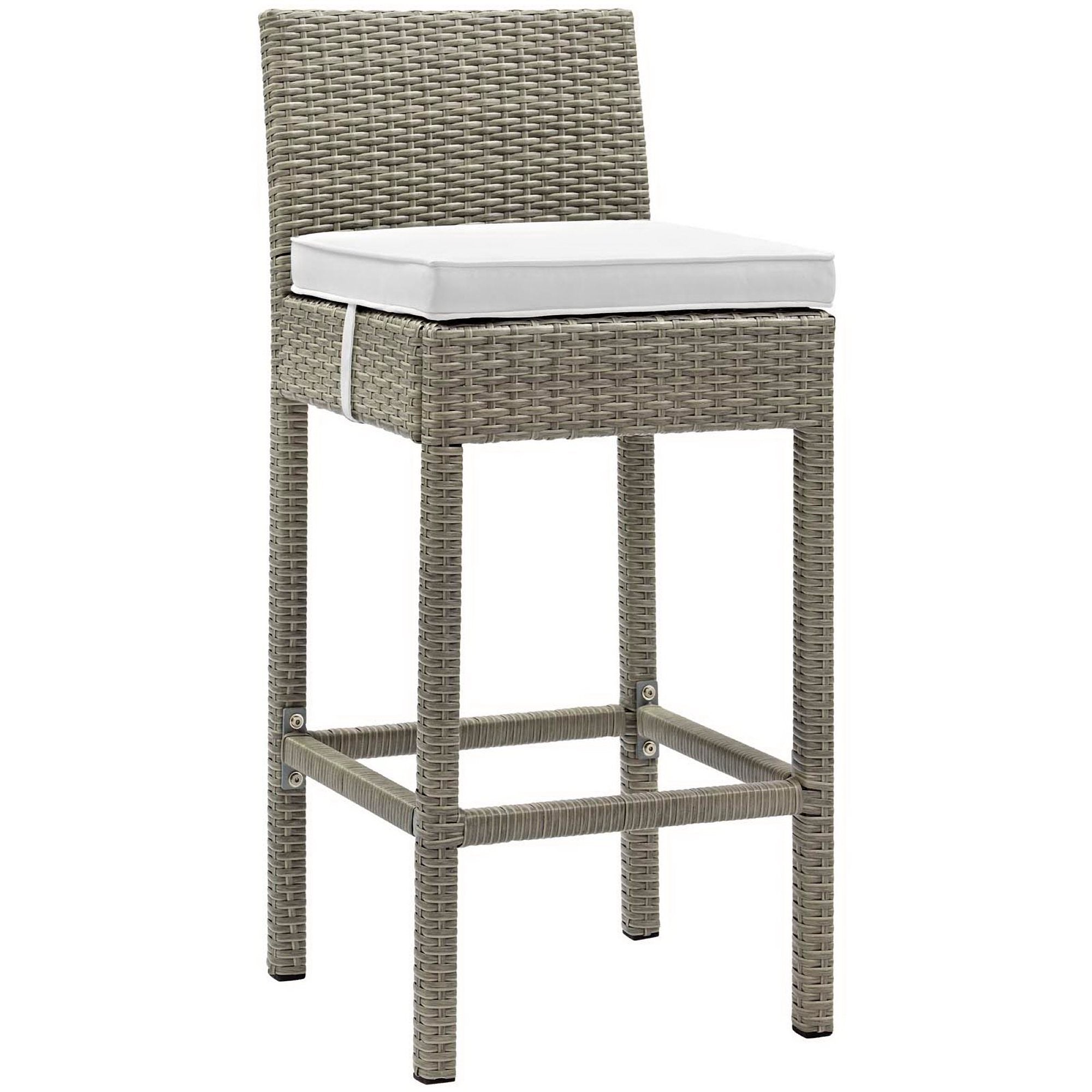 Conduit Outdoor Wicker Rattan Bar Stool - EEI-2800-LGR-WHI
