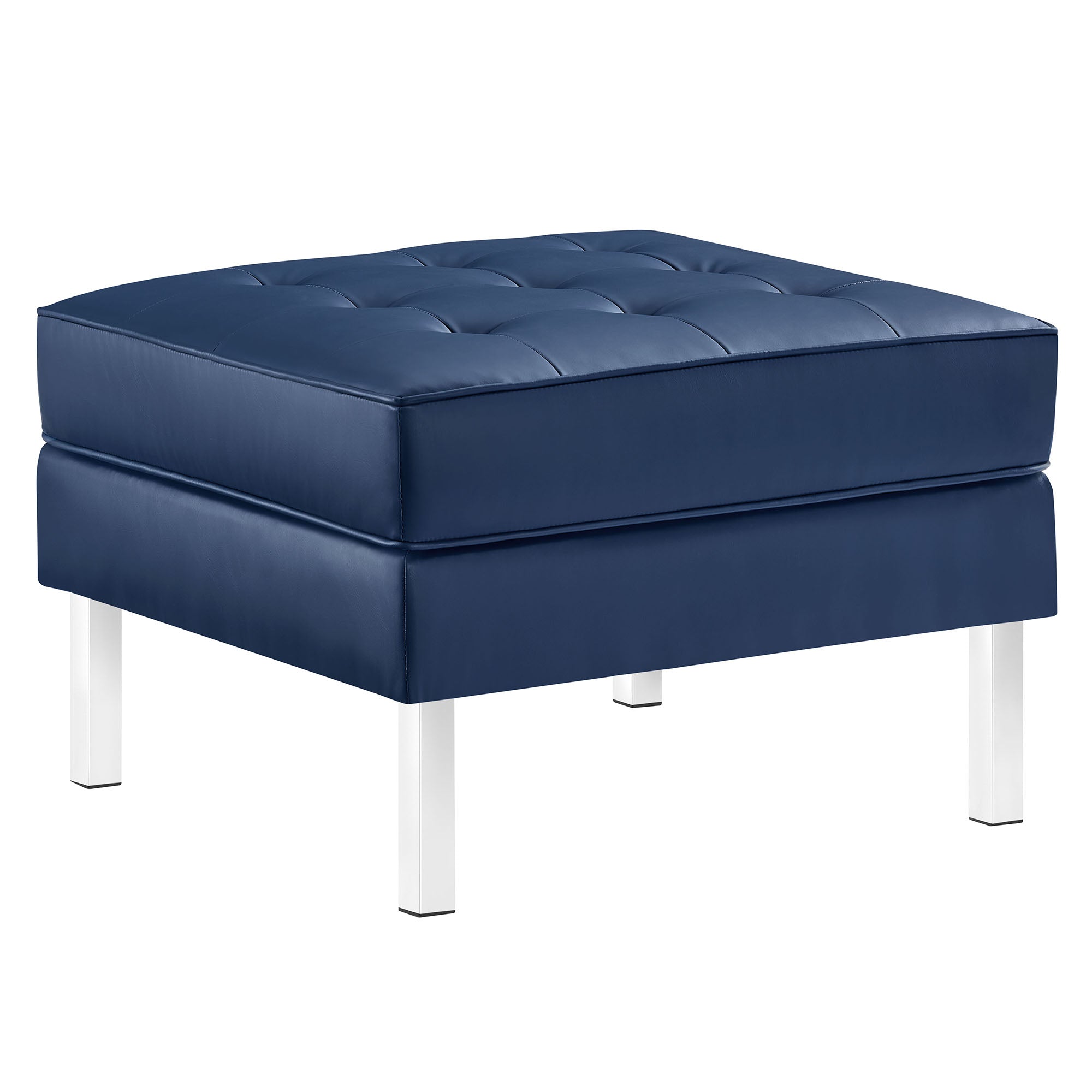 Loft Tufted Vegan Leather Ottoman - EEI-3394-SLV-NAV