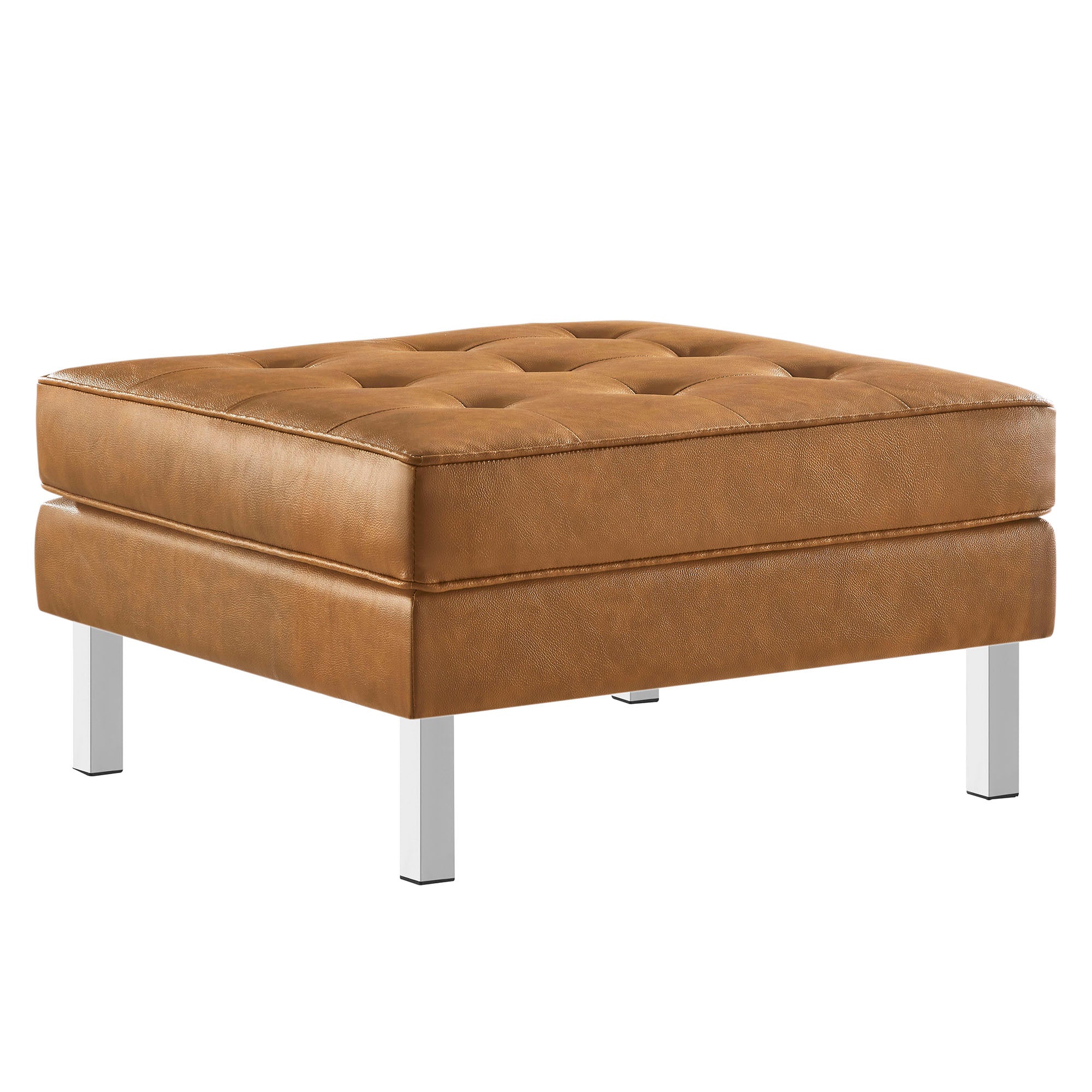 Loft Tufted Vegan Leather Ottoman - EEI-3394-SLV-TAN