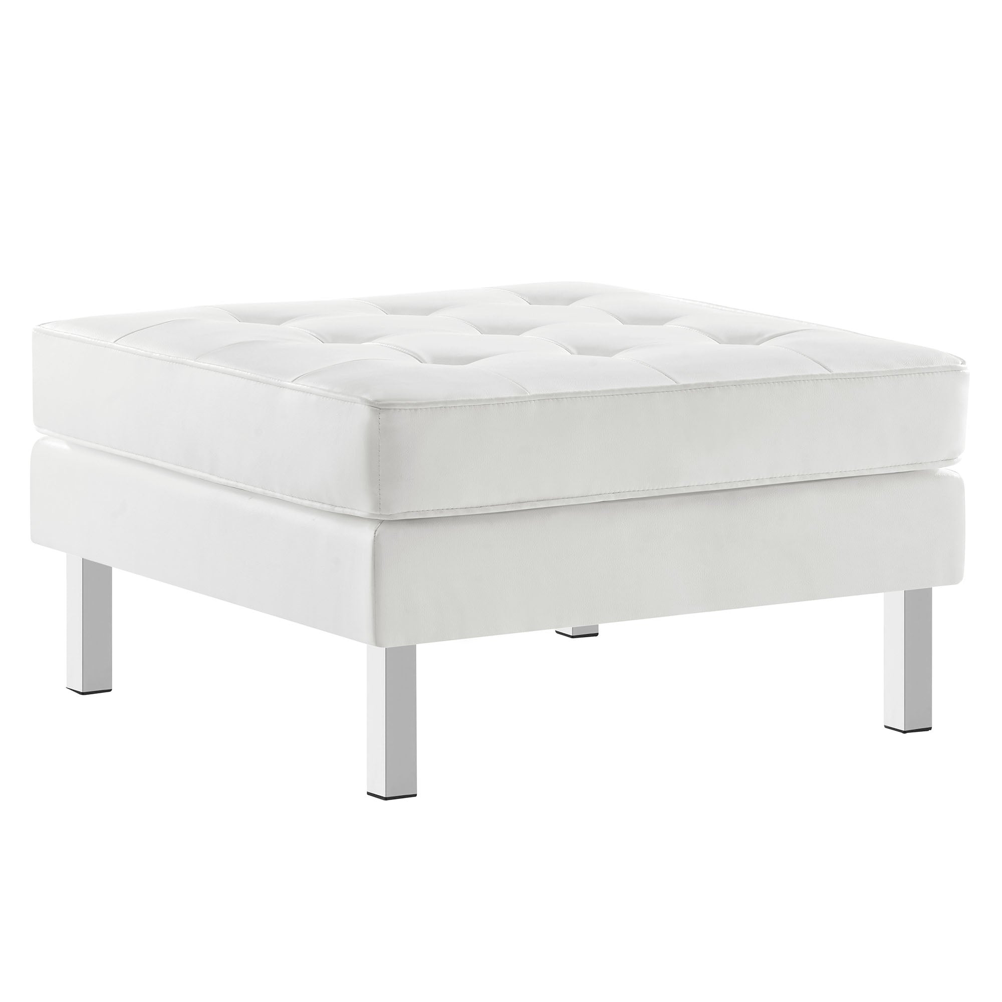 Loft Tufted Vegan Leather Ottoman - EEI-3394-SLV-WHI