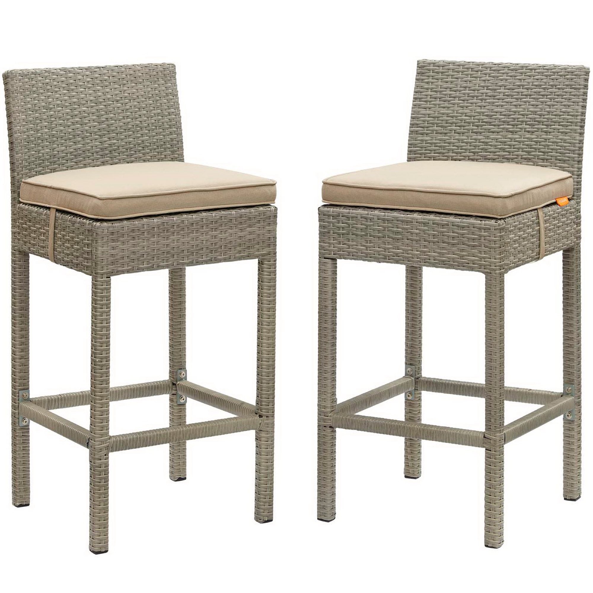Conduit Outdoor Wicker Rattan Bar Stool Set of 2 - EEI-3604-LGR-BEI