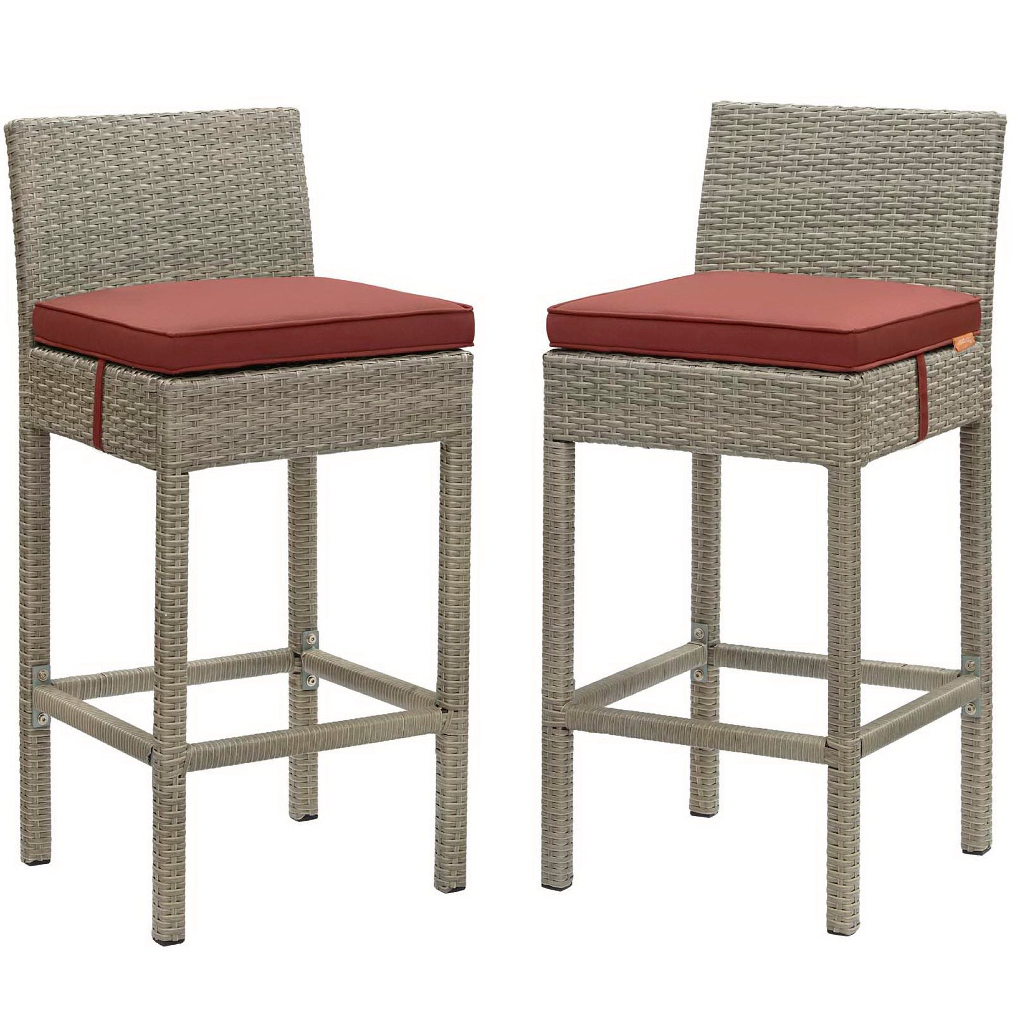 Conduit Outdoor Wicker Rattan Bar Stool Set of 2 - EEI-3604-LGR-CUR
