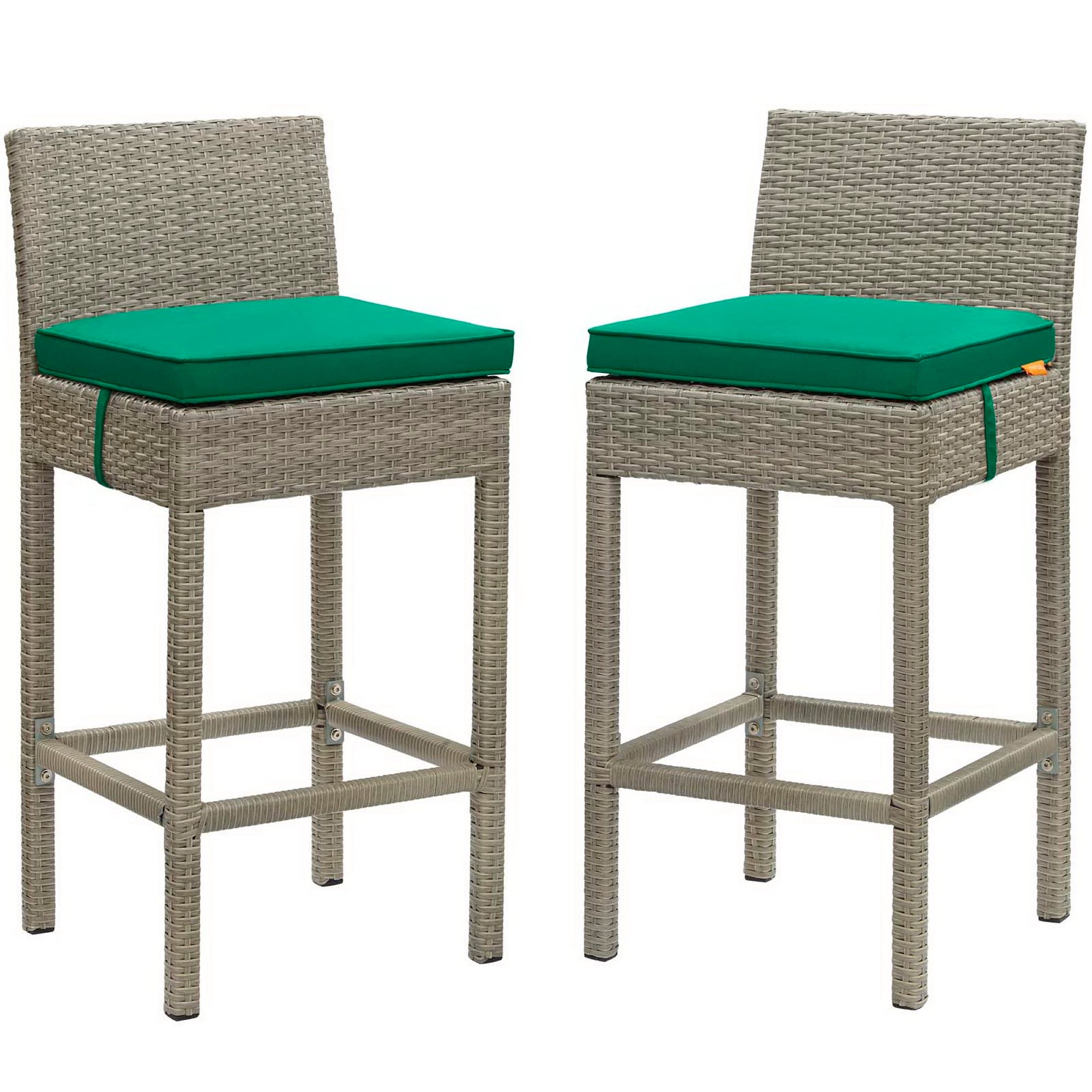 Conduit Outdoor Wicker Rattan Bar Stool Set of 2 - EEI-3604-LGR-GRN