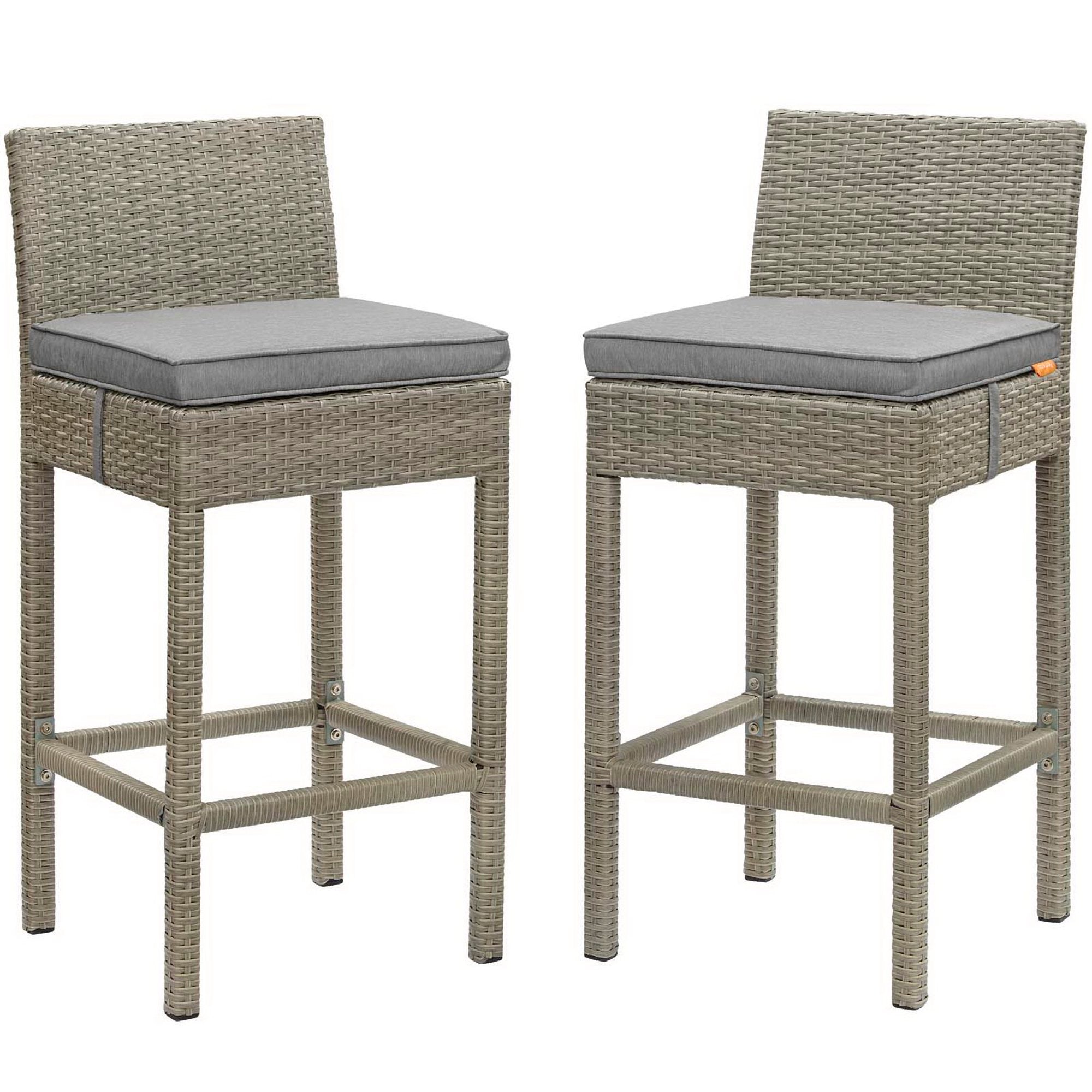 Conduit Outdoor Wicker Rattan Bar Stool Set of 2 - EEI-3604-LGR-GRY