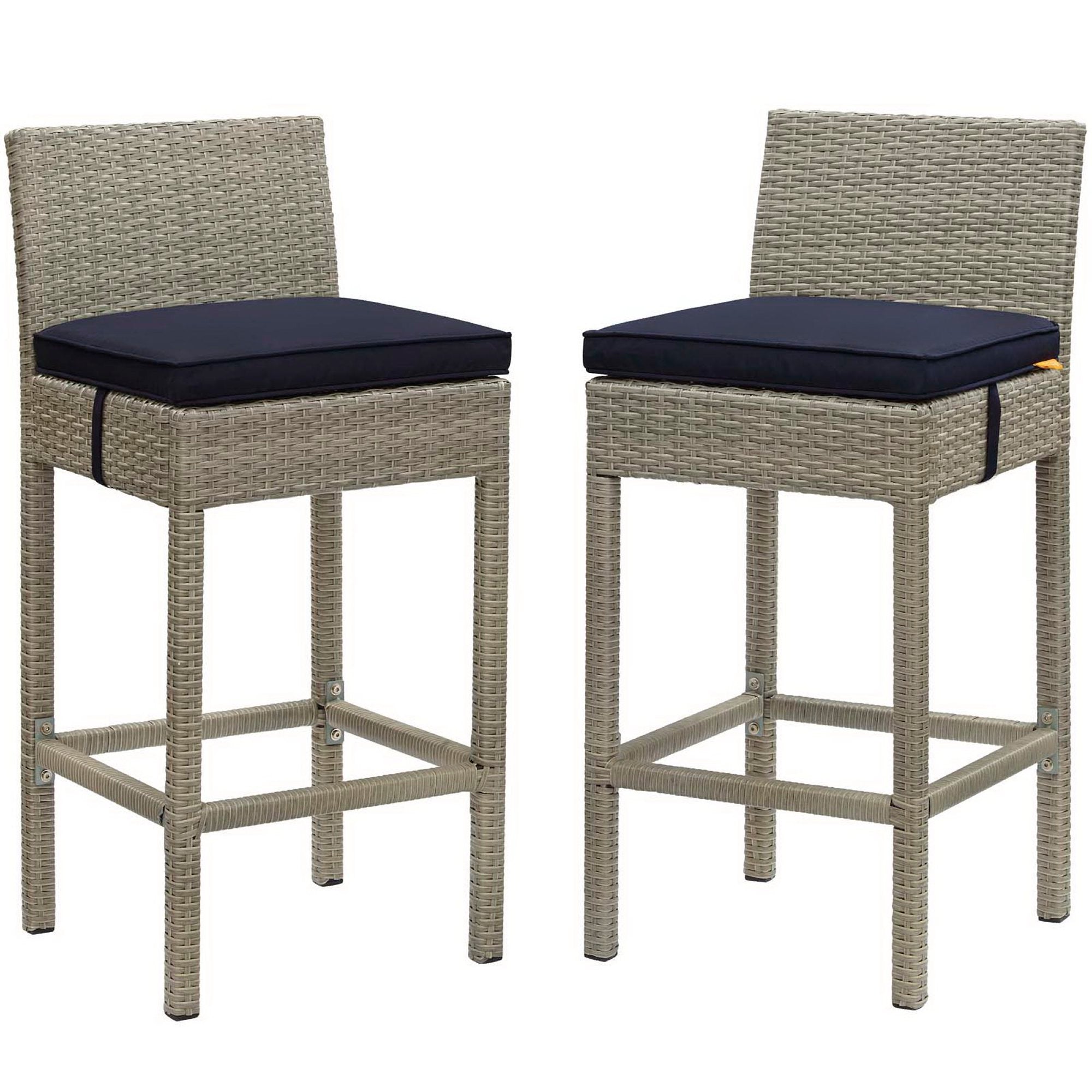 Conduit Outdoor Wicker Rattan Bar Stool Set of 2 - EEI-3604-LGR-NAV