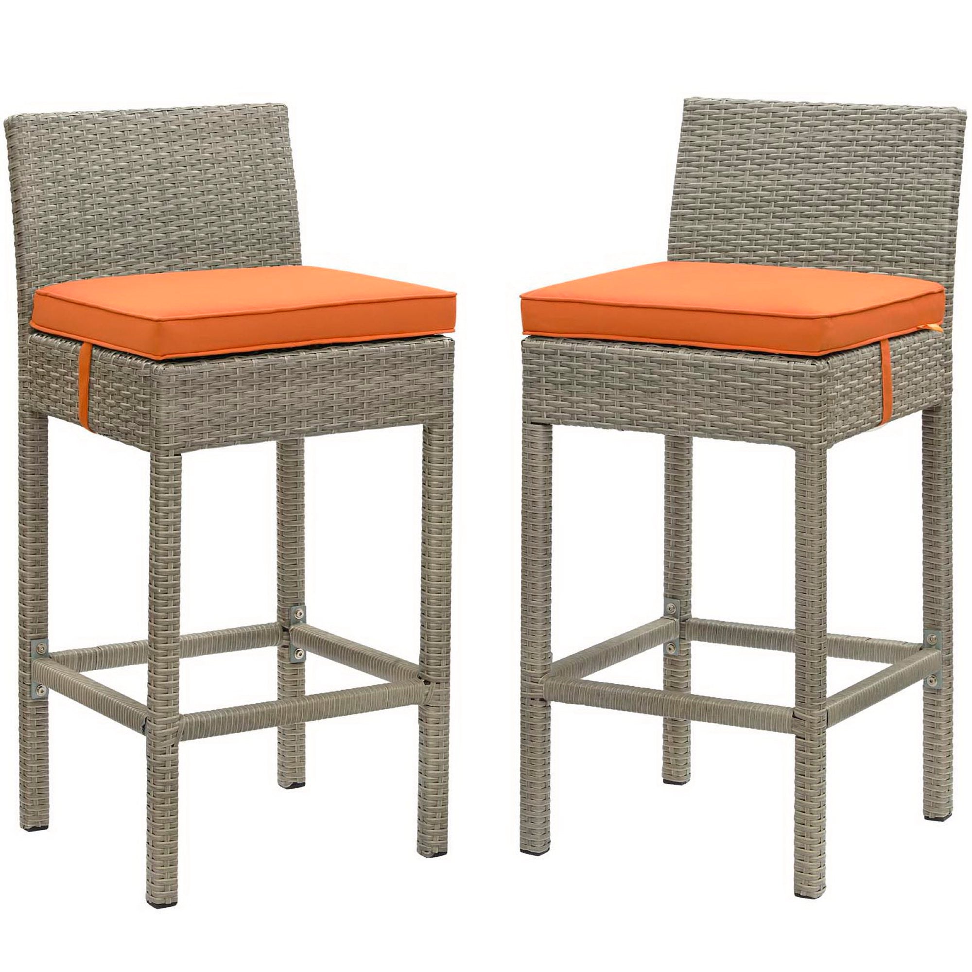 Conduit Outdoor Wicker Rattan Bar Stool Set of 2 - EEI-3604-LGR-ORA
