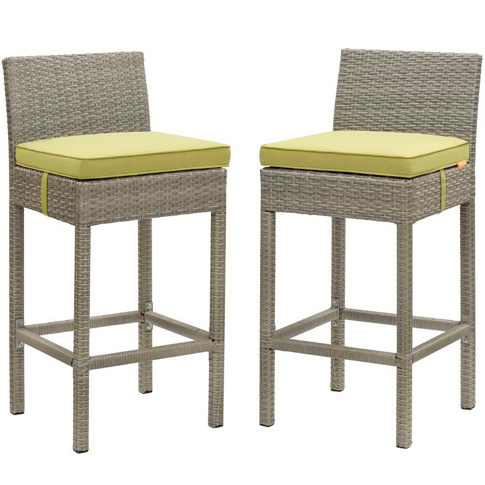 Conduit Outdoor Wicker Rattan Bar Stool Set of 2 - EEI-3604-LGR-PER